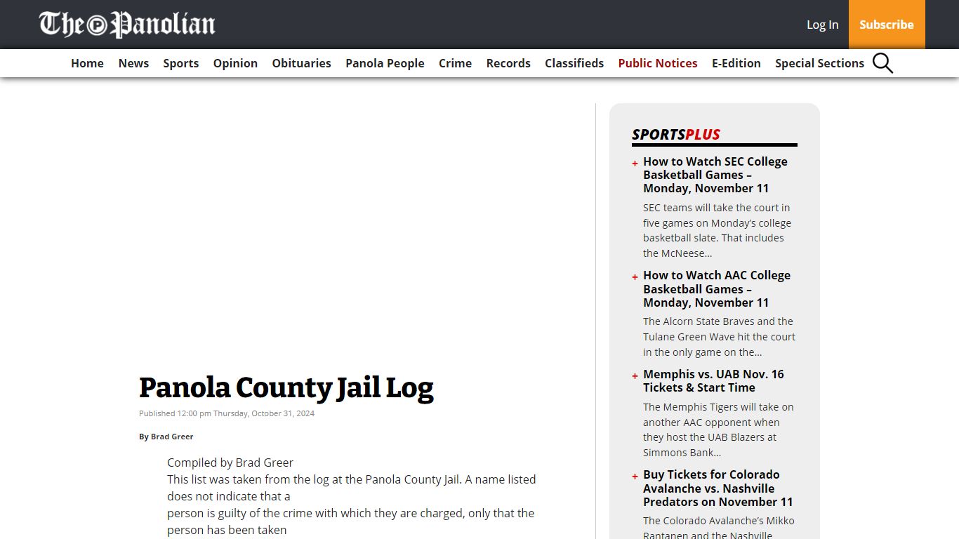 Panola County Jail Log - The Panolian