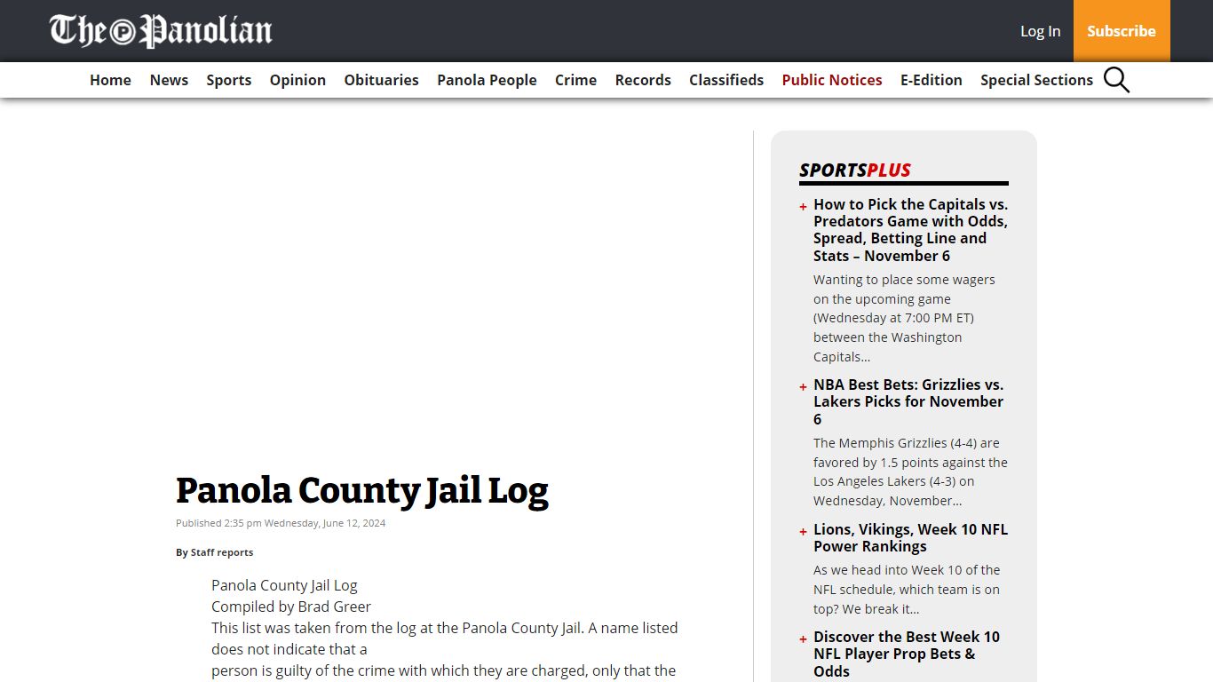 Panola County Jail Log - The Panolian