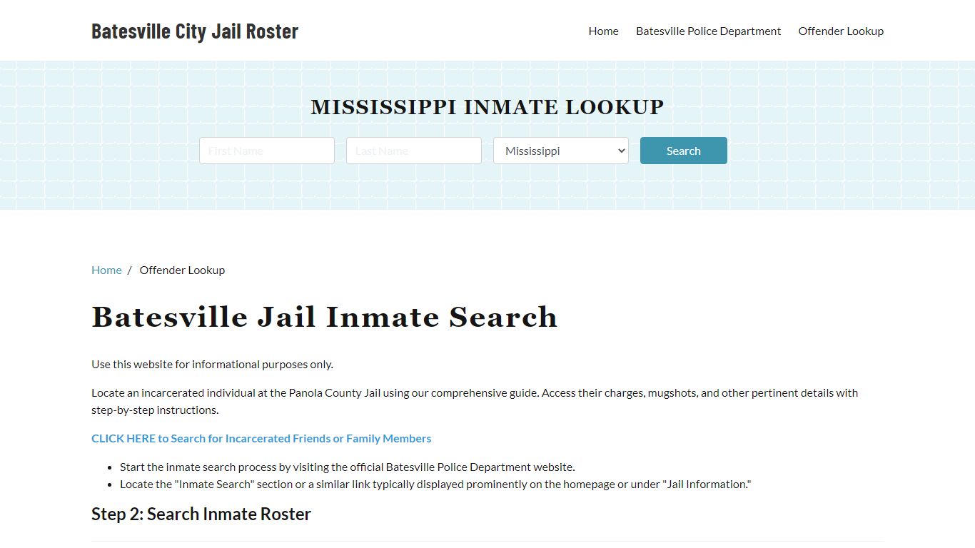 Batesville, MS Detainee Lookup - Batesville City Jail