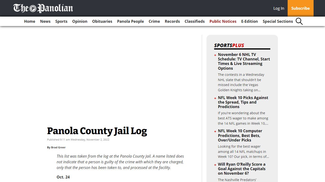 Panola County Jail Log - The Panolian